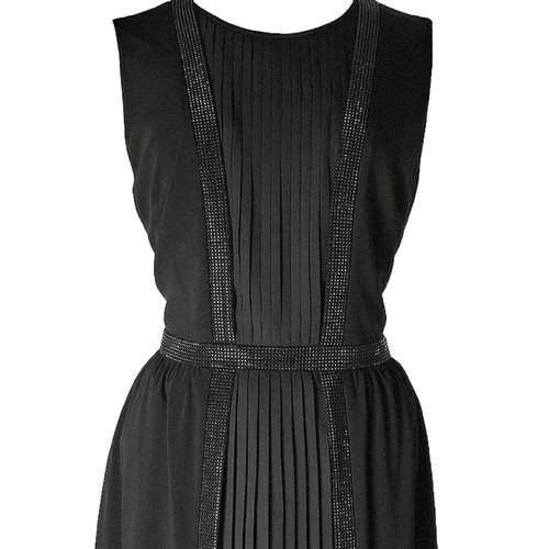 Vestido St John Knits Chifón Cuentas Plisado Línea A Caviar Talla 12 Nuevo con Etiquetas $1195 Precio de venta sugerido por el fabricante - Imagen 6 de 10