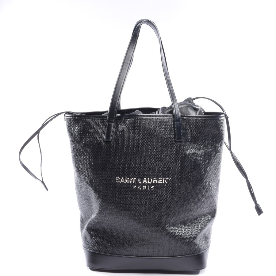 Borsa a tracolla Saint Laurent nera lino tela teddy shopping bag