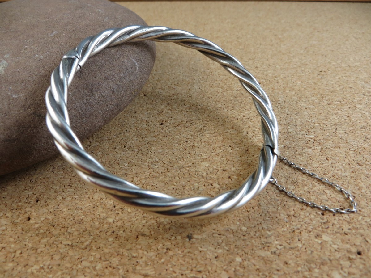 アクセサリー Vintage Silver Twist Bar Bangle 925 Vintage Sterling Silver 925 Hinged Twisted Bangle Bracelet W