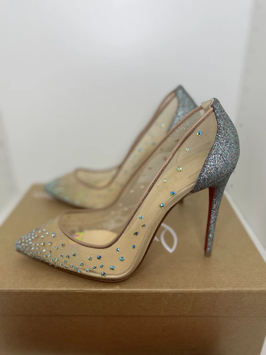 Christian Louboutin, Follies Strass 100 silver pumps