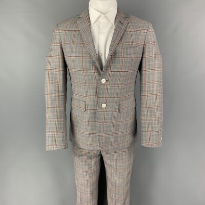 Costume En Laine À Revers Notch Plaid Noir Gris Marine Blanc
