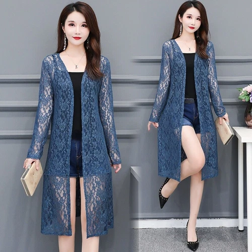 Women Lace Kimono Cardigan Sheer Floral Midi Shawl Jacket Open Front Robe - Picture 15 of 21