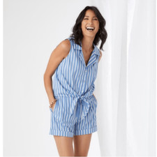 Karen Kane Sleeveless Tie Front Shirt, Button Up, Blue/White, Large, 12/14, NWT