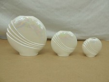 SET OF 3  POTTERY VASES MX or XW PEARL WHITE / CREAM COLOR ROUND THIN  5.5" TALL