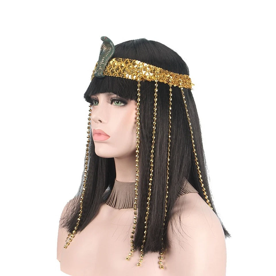 Accessory Wig and Headband Bangs Straight Hair Cleopatra Sets Egyptian Queen - Image 3 of 4