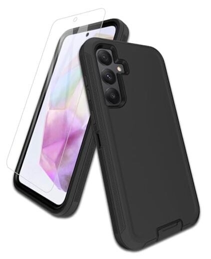 for Samsung Galaxy A35-5G Case, with Screen Protector, Port Protection, Black
