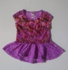 JUSTICE GIRLS LEOTARD OVER LAYER SHEER LACE PINK PURPLE RUFFLE GLITTER SIZE 6
