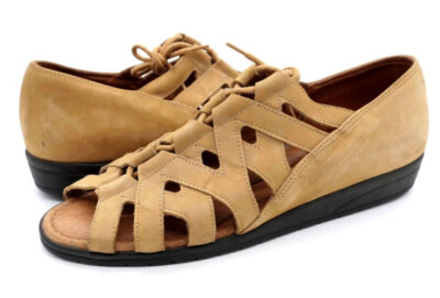 Beautifeel Tan Beige Leather Adjustable Width Open Toe Lace Up