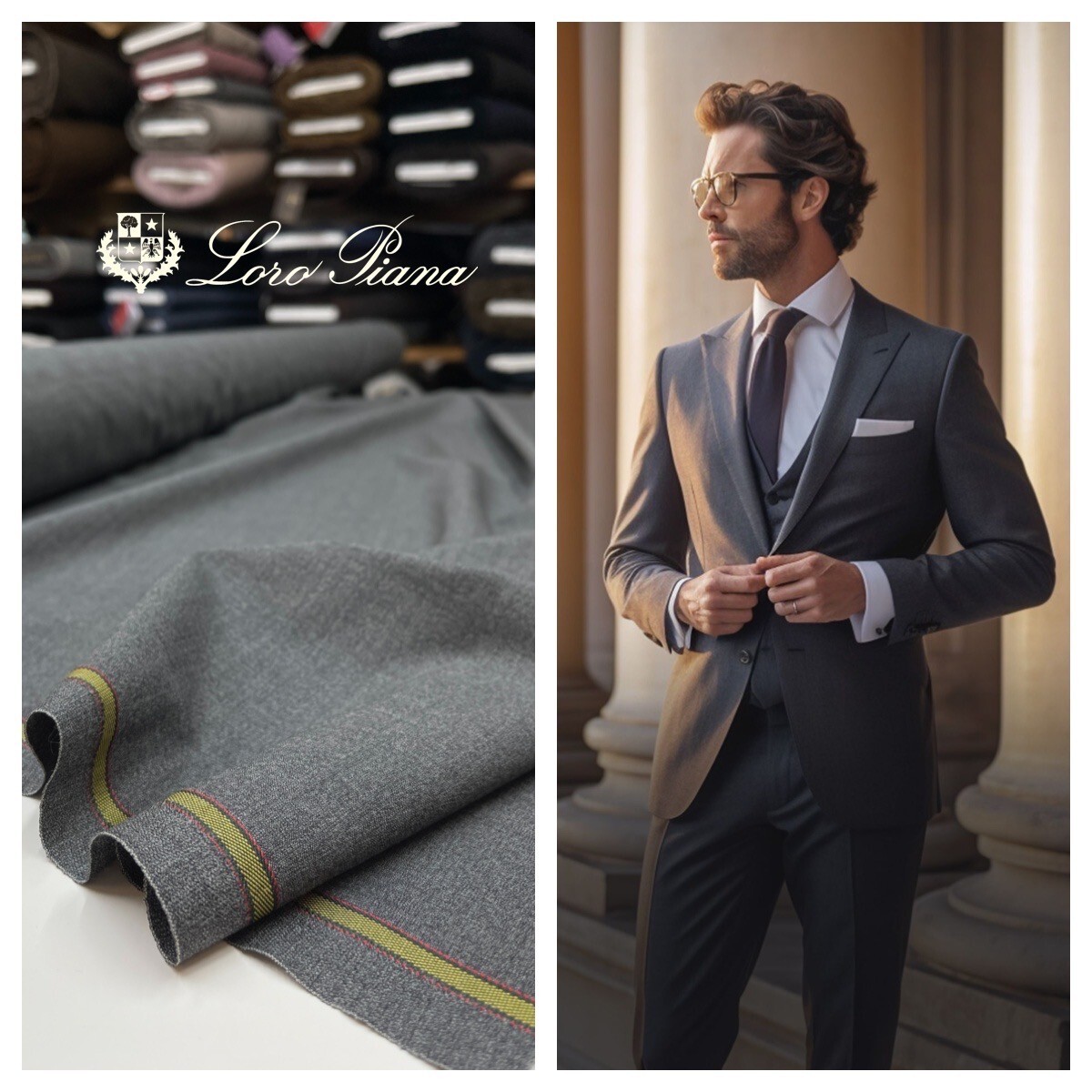 LORO PIANA Suiting Fabric GREY Super 130s Merino Wool