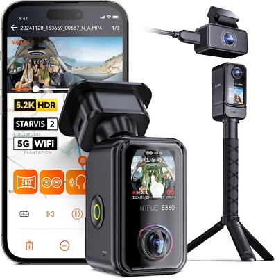Vantrue E360 ACE 5.2K 360° Panoramic WiFi Dash Cam, Handheld Action Camera