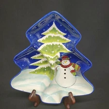 Gates Ware Divided TREE SHAPED RELISH DISH Snowman Laurie Gates Christmas Decor