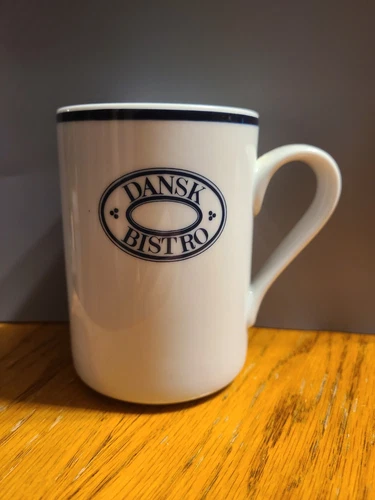 Set/4 Dansk Bistro Blue Stripe Logo Coffee Tea Mugs Cups 