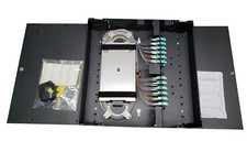 48 Fiber Wall Mount w/ 24 LC Adapters, Multimode OM3 Pigtails Two Splice Trays