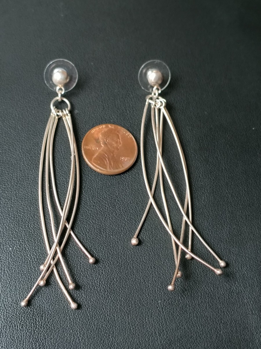VTG Sterling Silver 925 Modern Multi Strand Dangle Earrings Unbranded View 5