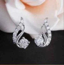 2 Ct Round Cut White Moissanite Stud Hoop Earring 14k White Gold Plated