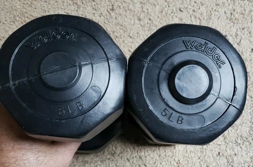 Set of 2 - 5 lb Weider Dumbells Weights (10 lbs Total) Black Urethane In VGC - Picture 2 of 5