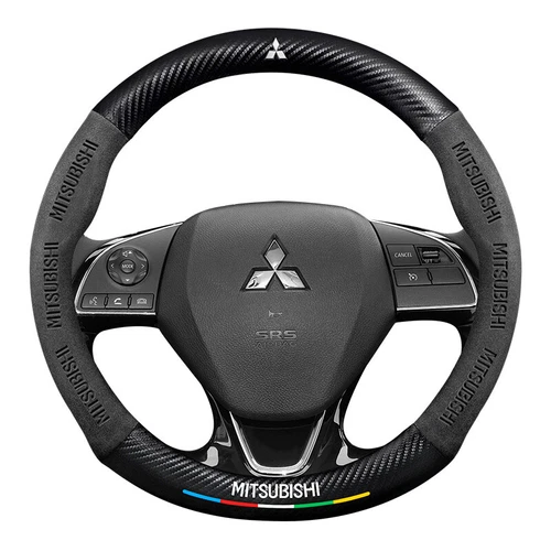 15" Black Suede Leather Carbon Fiber Car Steering Wheel Cover For Mitsubishi - Picture 3 of 5