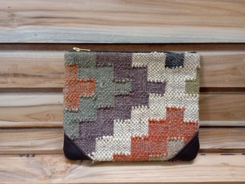 Wool Kilim rug clutch handmade handcrafted kilim rug boho style leather clutch - Picture 1 of 4