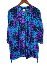 Vintage Robby Len Medium Bright Blue Purple Black Beach Cover-Up Robe Barbiecore
