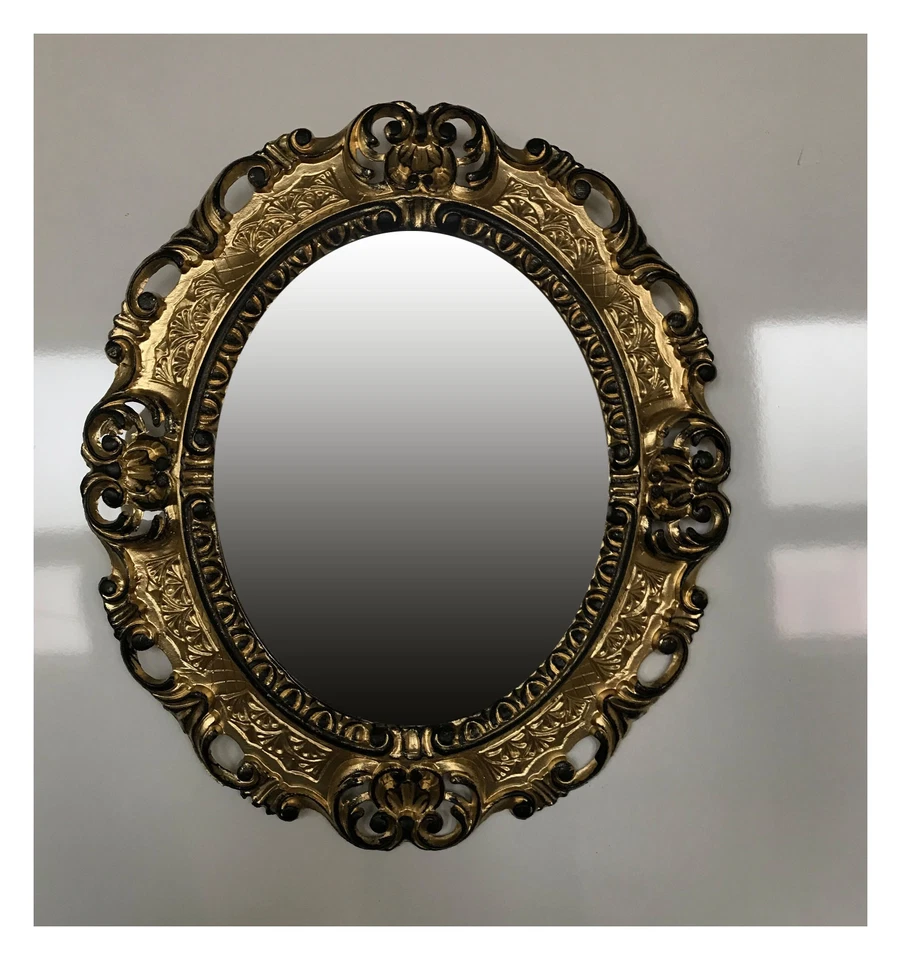 Miroir Murale Or Noir Ovale 45x38 Baroque Antique Repro Vintage Retro - Photo 2/4