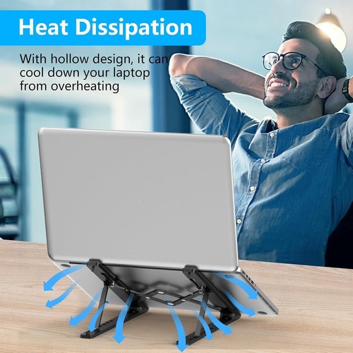 Adjustable Laptop Desk Stand Riser, Ventilated Holder for 10-15.6" Laptop, Black - Picture 7 of 8