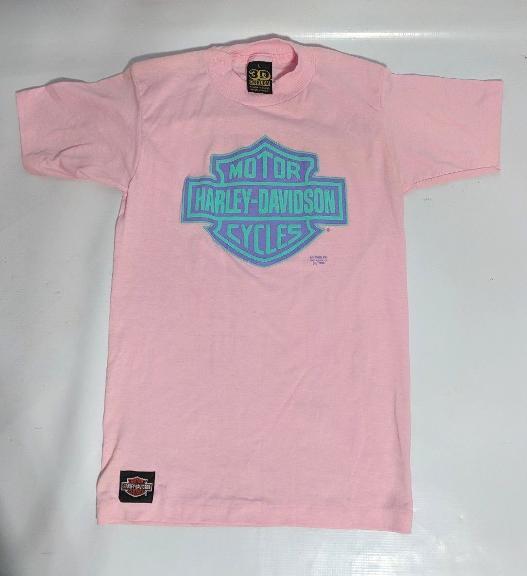 NOS Vintage 1990 HARLEY DAVIDSON Logo 3D Emblem T Shirt Deadstock