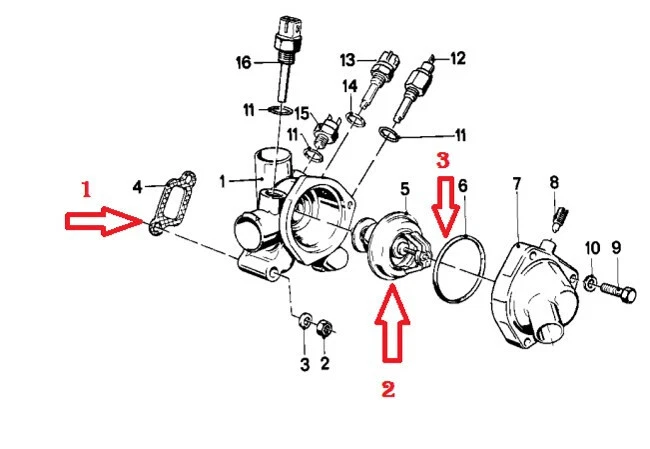 Termostato de refrigeración del motor con junta tórica y junta para BMW E23 E24 E28 E30 E32 E34 Foto 2 de 2