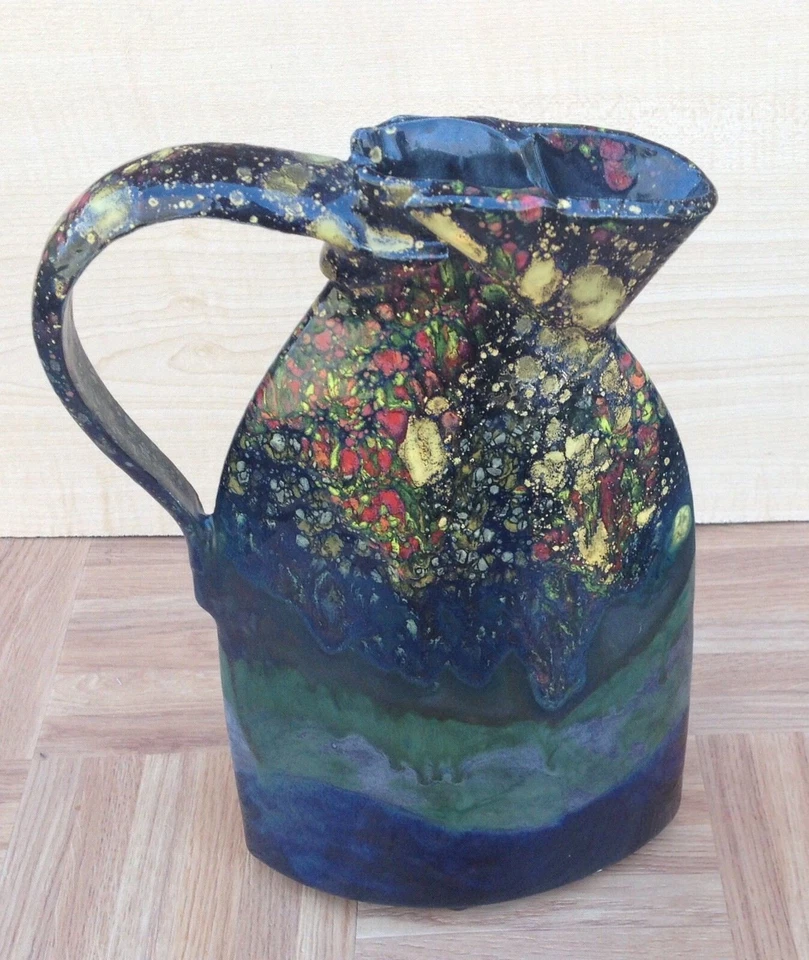 Jarrón jarra de cerámica multicolor hecho a mano C. SCHAFER para decoración del hogar  Foto 3 de 4