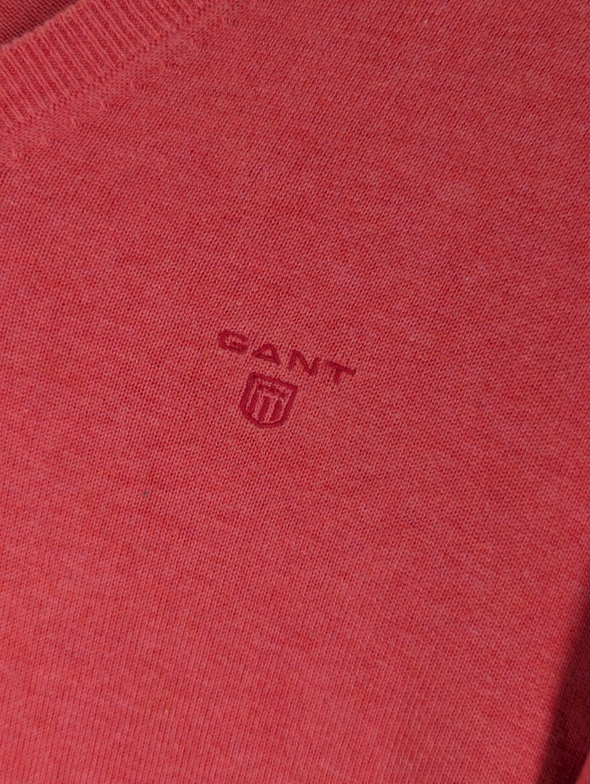 Gant Men’s Jumper Medium Pink Cotton V-Neck Lightweight Knit Pullover Sweater image 2