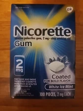 Nicorette Nicotine Gum 2mg White Ice Mint 100Ct EXP DATE 04 26