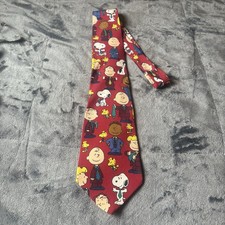 Vintage Peanuts Neck Tie Mens Red Silk Snoopy Woodstock Charlie Brown 90s Comic