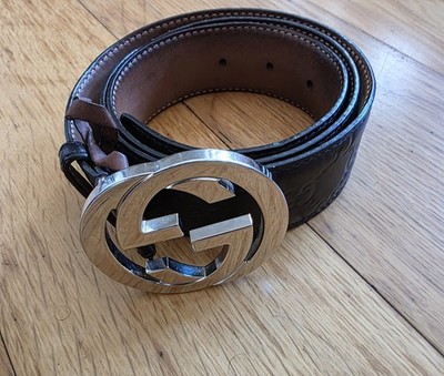 Gucci Brown Leather Belt Silver Buckle Model: 114984 525040 (size