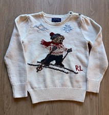 Polo Ralph Lauren Kids Ivory Cotton Polo Bear Skiing Sweater Size 5