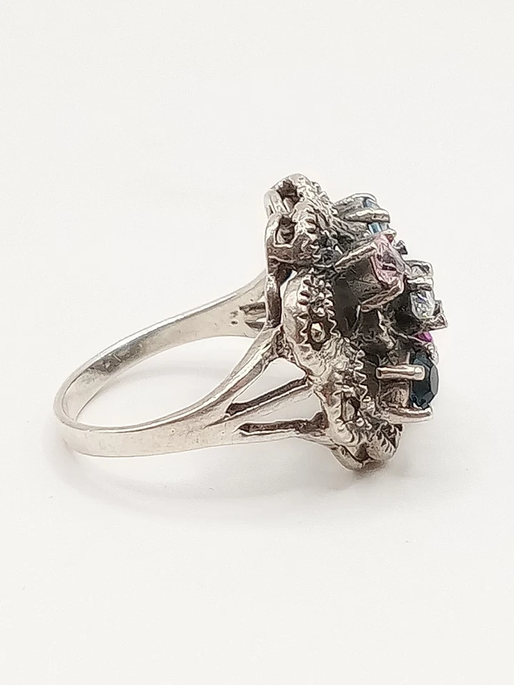 Anello Donna Vintage Argento 925 Fiore Zirconi Multicolore Misura 19 - Immagine 3 di 4