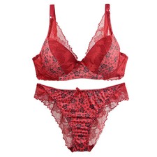 Floral Lace Bra Set Women's Push Up Underwire Support Comfortable 2 Piece Set