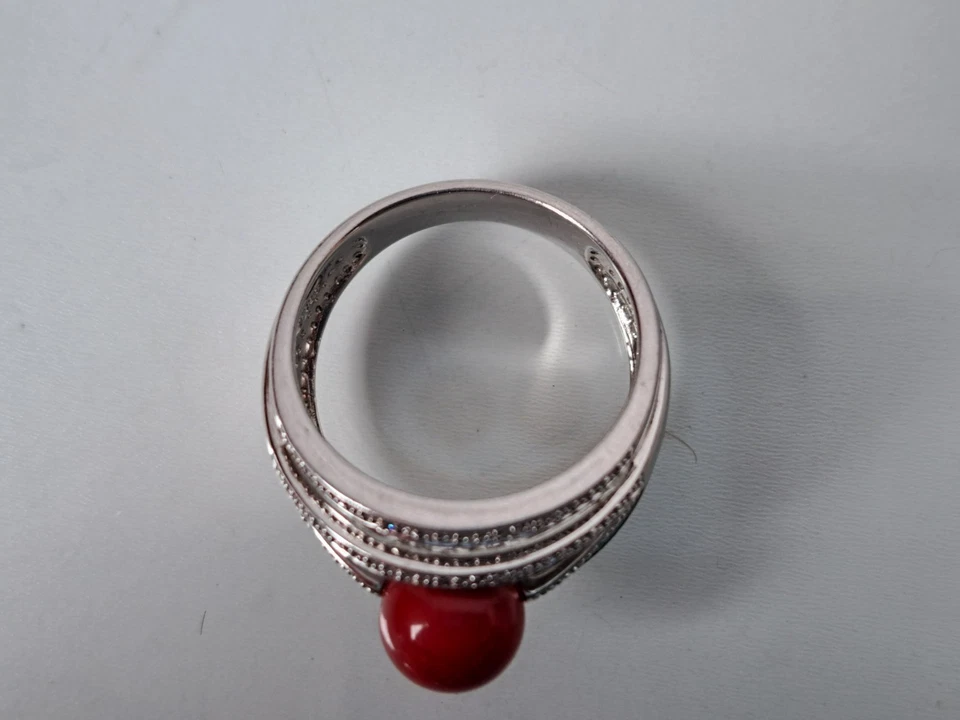 Molto Bello,vecchio Anello,925 Argento Con Rosso Pietra - Sfera (Corallo) Gr.67 - Immagine 2 di 4