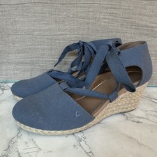 New Vionic Kaitlyn Denim Blue Espadrille Wedge Sandals Size 9.5