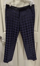 Tibi Luxury Silk Wool Blend Houndstooth Tailored Trousers In Blue Black Sz 4
