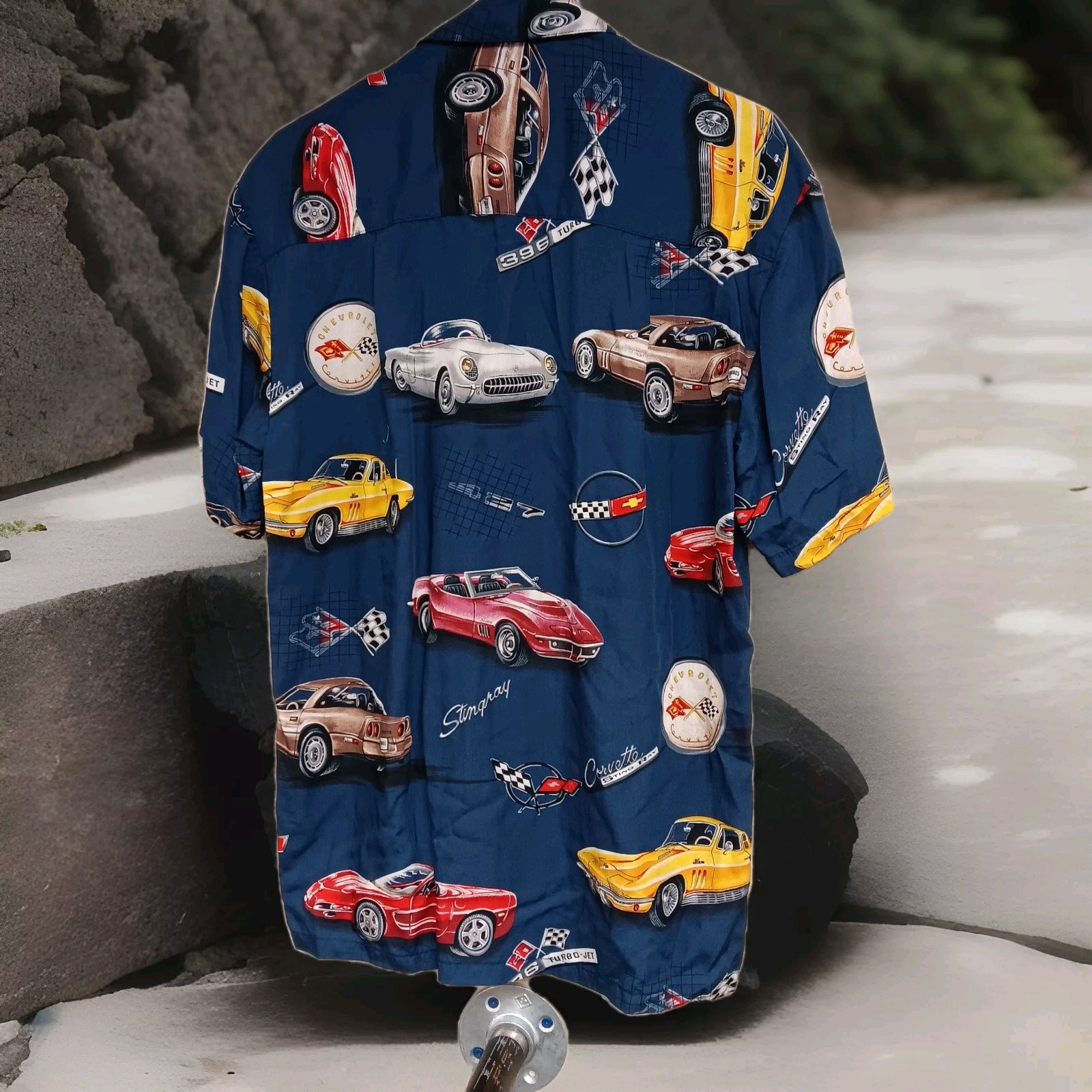 Paradise Found Car Shirt Mens Small Camp Hot Rod Chevy Corvette Stingray Muscle