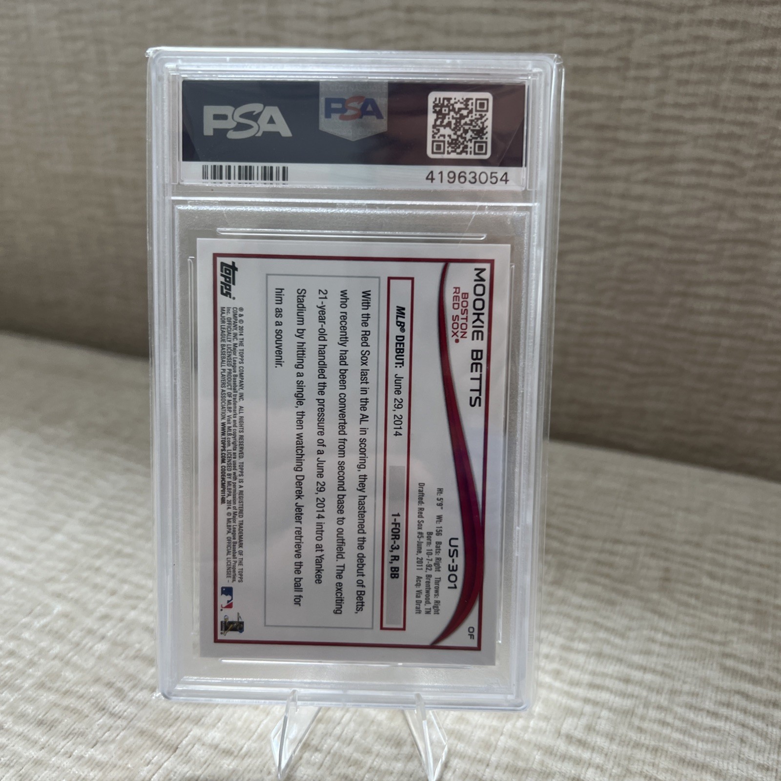 2014 Topps Update Mookie Betts #US301 RC PSA 10 view 2