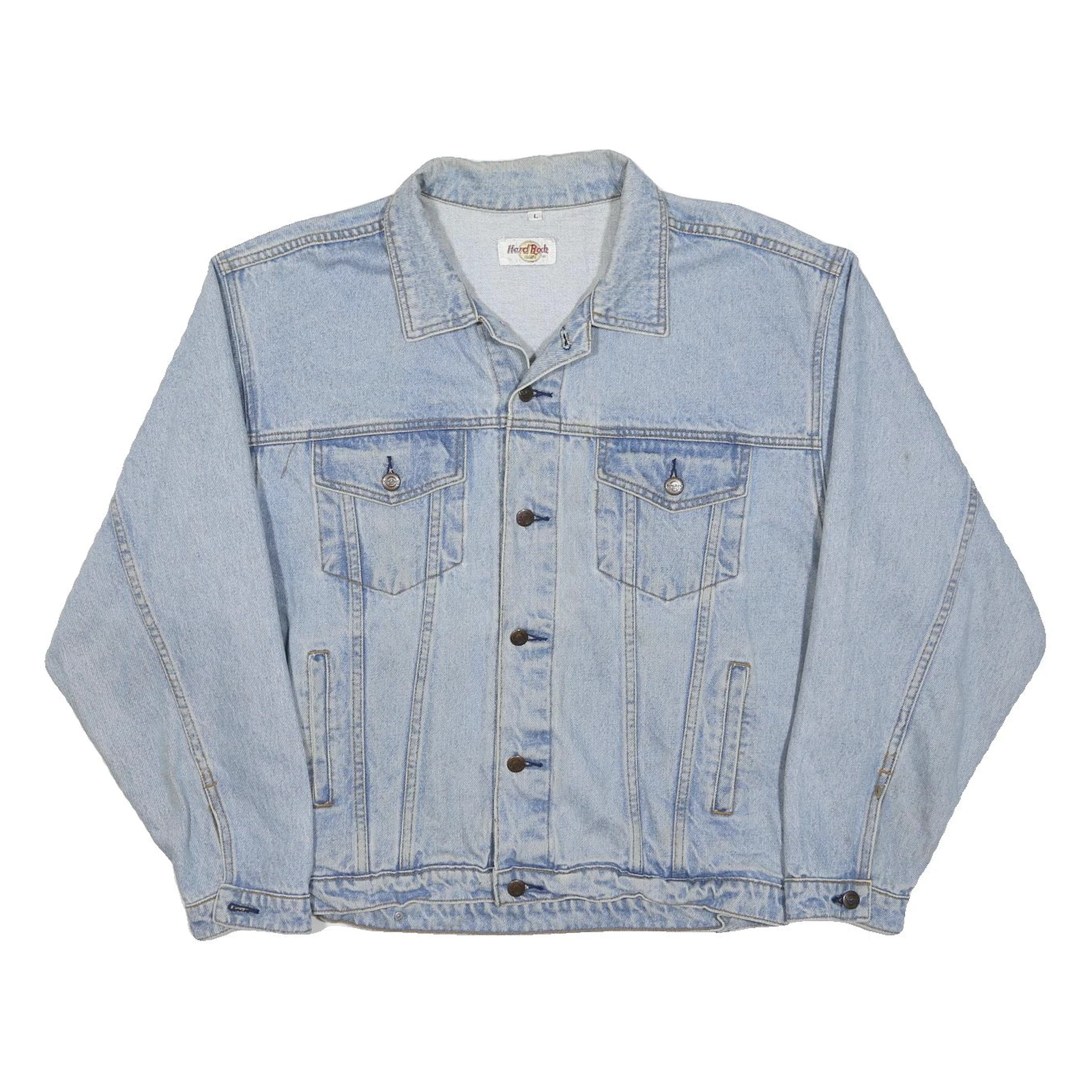 HARD ROCK CAFE Mens Blue Denim Jacket L Cotton Blend Button Denim Classic Casual
