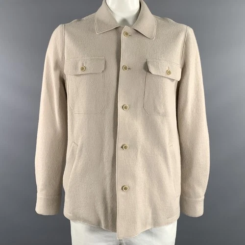 ELEVENTY Size 46 Khaki Textured Wool Patch & Slit Pockets Jacket - product listing photo