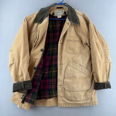 #ad #ad LL Bean Jacket Mens Large Tan Canvas Barn Chore Coat Corduroy Cuffs Lined $99.99
