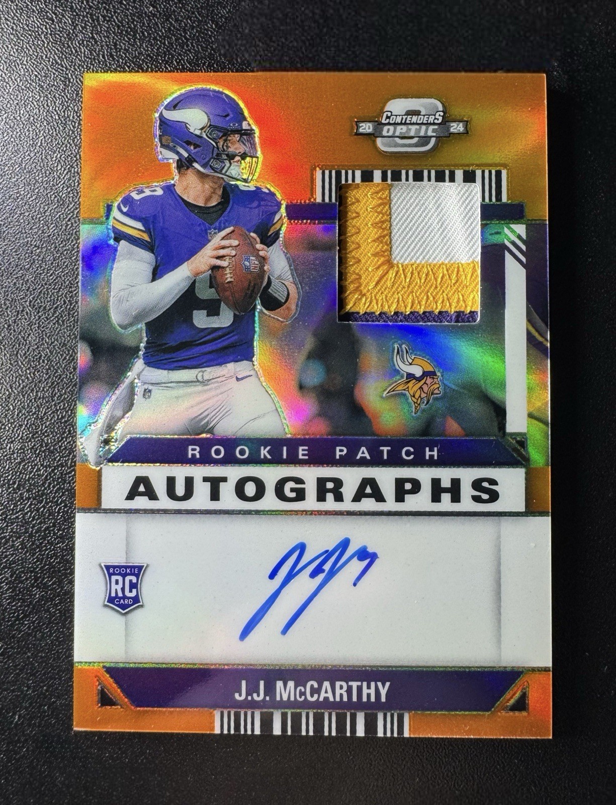 2024 Optic Contenders JJ McCarthy Orange 3 Color Patch Auto /25 RPA