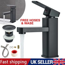 Black Sink Mixer Tap Cloakroom Basin Waterfall Mono Bathroom Tap Fixings + Waste