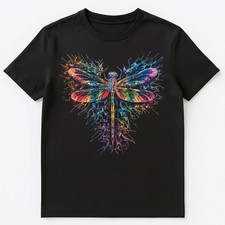 Image of Colorful Paint Splash Dragonfly Art Graphic Unisex T-Shirt