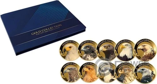 MOST FAMOUS EAGLES Set 10x1/1000 Oz Gold Coins 3000 Francs Chad