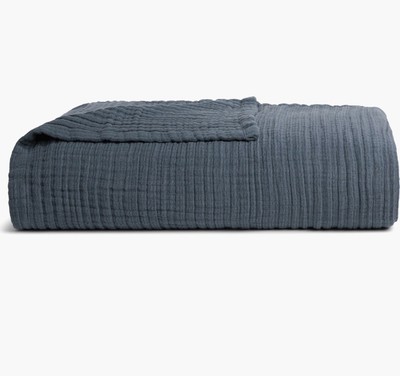 NWD $229 Parachute Cloud Linen Gauze Bed Blanket Dusk Blue Full Queen 90''X90''
