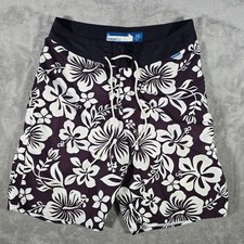 Hollister Co Mens Swim Trunks Board Shorts Floral Print Size 30 Brown Hawaiian