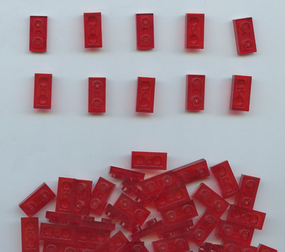 LEGO x 50 Trans-Red Plate 1 x 2 bulk lot 3023